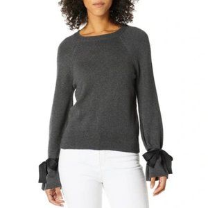J. Crew Mercantile Grey Crewneck Sweater with Ribbon Tie Bell Sleeves
